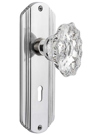 Streamline Deco Door Set with Keyhole and Chateau Crystal Glass Knobs in Polished Chrome.